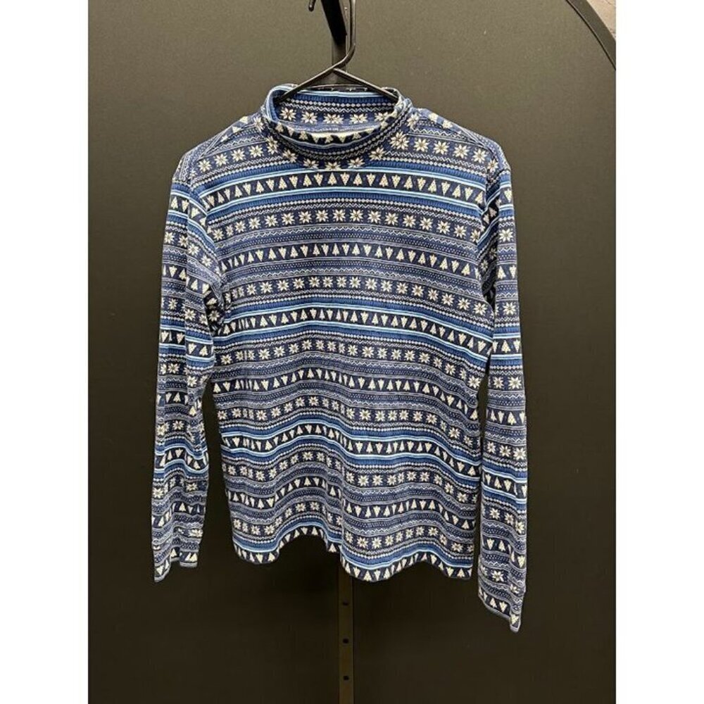 Lands' End Blue Winter Pattern Turtleneck Long Sleeve Tee
